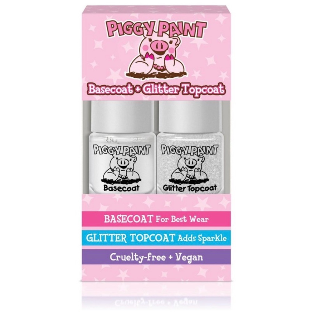 Piggy Paint Non-Toxic Nail Polish Basecoat+Glitter Topcoat Set Kids' 0.24 fl oz